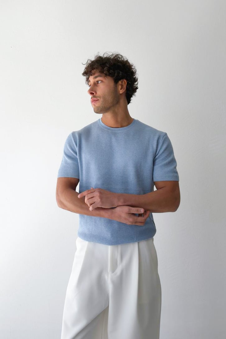 Ribbed Knit Short-Sleeve T-Shirt